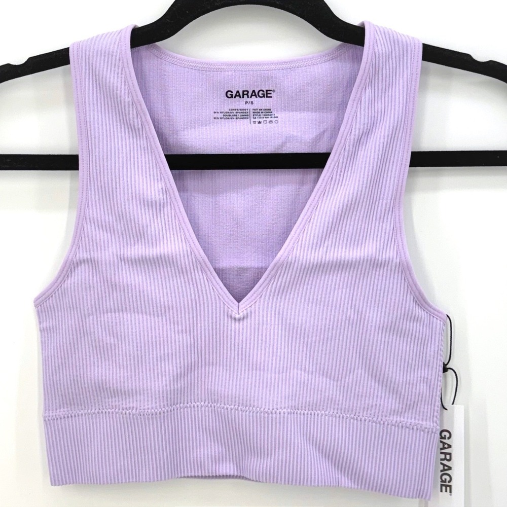Garage Y2K Plunge Crop Tank - NWT Lilac Seamless Ribbed Streetwear Top S Baddie